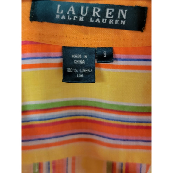 Ralph Lauren Women's Striped Button-Down Linen Shirt Long Sleeves Yellow Size S - Picture 4 of 5